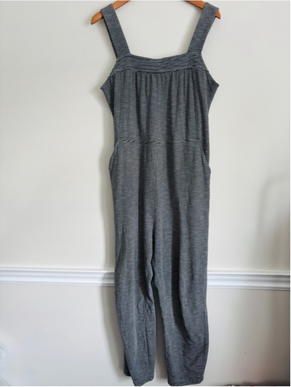 Pact Striped Organic Cotton Romper Jumpsuit Womens Size L Black and White Travel